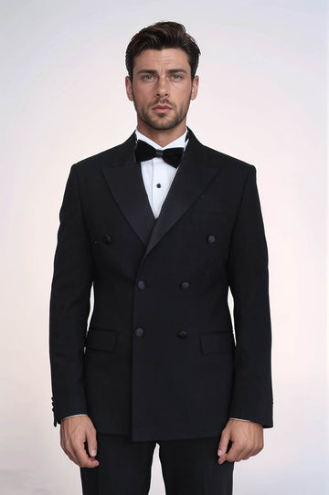 Men's Black Double-Breasted 2-Piece Tuxedo with Satin Lapel
