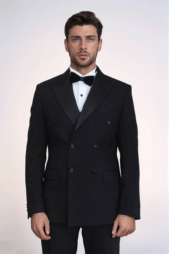 Men's Black Double-Breasted 2-Piece Tuxedo with Satin Lapel