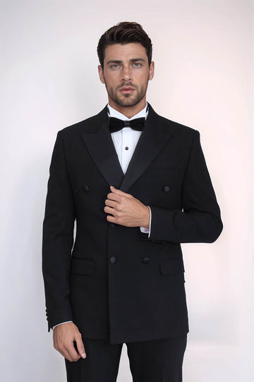 Men's Black Double-Breasted 2-Piece Tuxedo with Satin Lapel