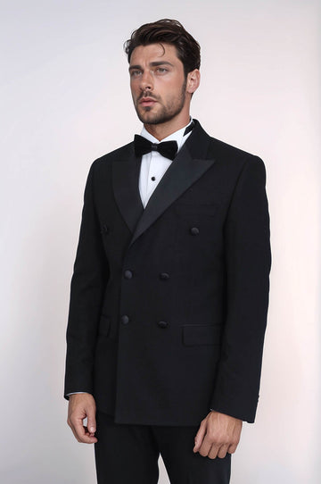 Men's Black Double-Breasted 2-Piece Tuxedo with Satin Lapel