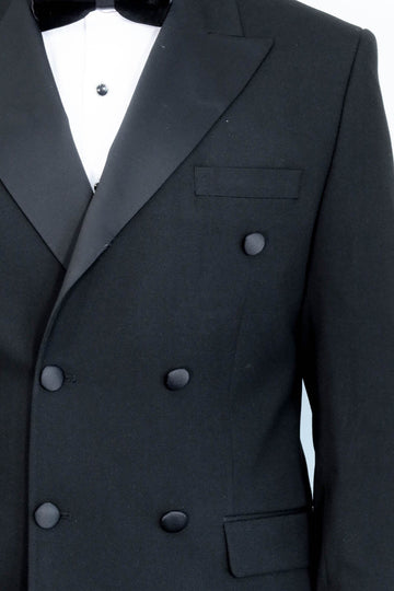 Men's Black Double-Breasted 2-Piece Tuxedo with Satin Lapel