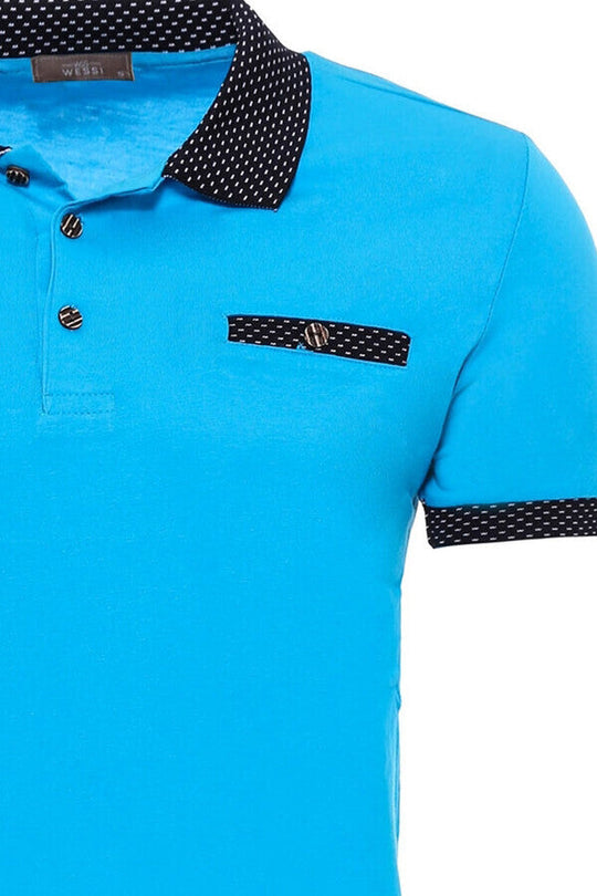 Men's Turquoise Slim Fit Polo Neck T-Shirt | Wessi