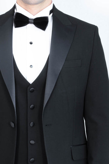 Men's Black 3-Piece Tuxedo with Satin Peak Lapel