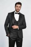 Men's Black Wavy Pattern 3-Piece Tuxedo