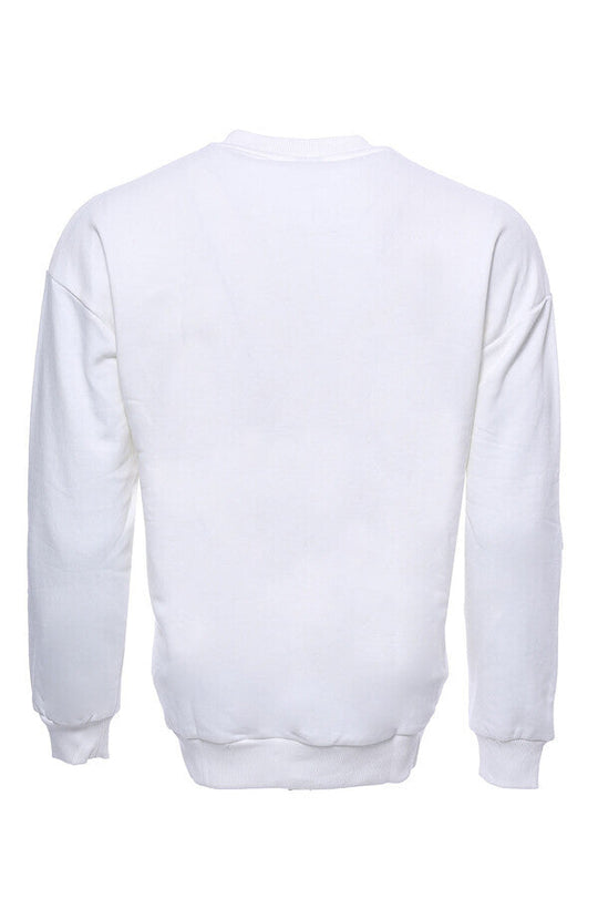 White Slim Fit Cat Printed Circle Neck Sweatshirt | Wessi