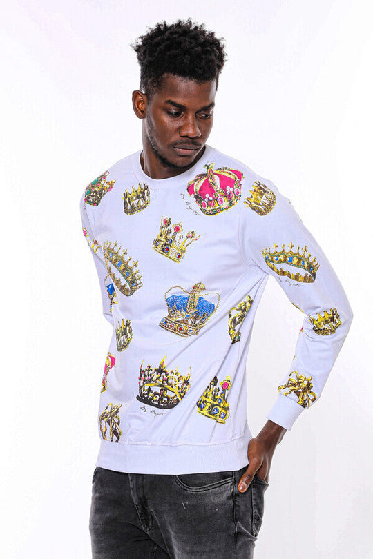 White Slim Fit Crew Neck Patterned Sweatshirt | Wessi