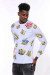 White Slim Fit Crew Neck Patterned Sweatshirt | Wessi