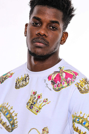 White Slim Fit Crew Neck Patterned Sweatshirt | Wessi