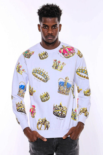 White Slim Fit Crew Neck Patterned Sweatshirt | Wessi