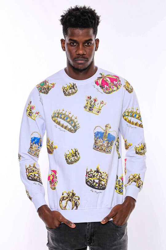 White Slim Fit Crew Neck Patterned Sweatshirt | Wessi