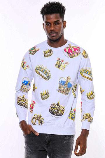 White Slim Fit Crew Neck Patterned Sweatshirt | Wessi