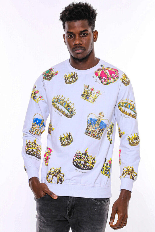 White Slim Fit Crew Neck Patterned Sweatshirt | Wessi