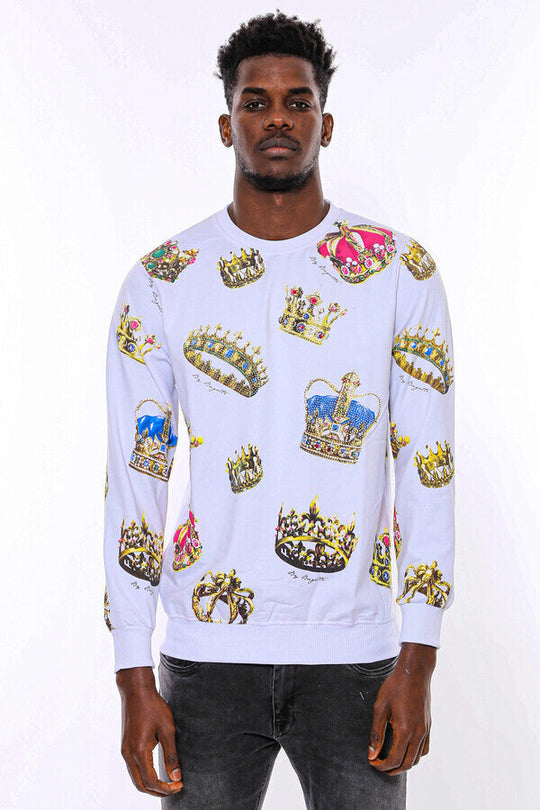 White Slim Fit Crew Neck Patterned Sweatshirt | Wessi