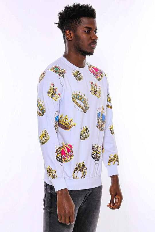 White Slim Fit Crew Neck Patterned Sweatshirt | Wessi