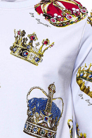 White Slim Fit Crew Neck Patterned Sweatshirt | Wessi