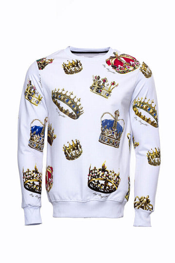 White Slim Fit Crew Neck Patterned Sweatshirt | Wessi