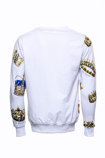 White Slim Fit Crew Neck Patterned Sweatshirt | Wessi