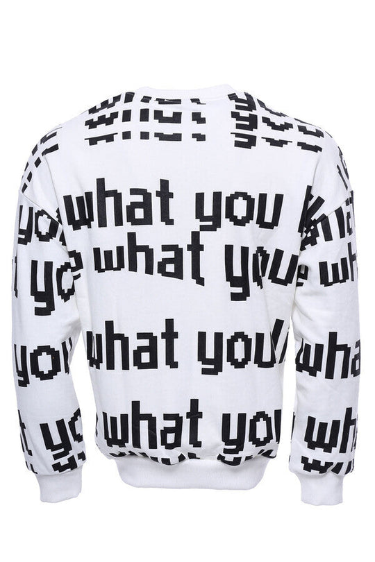 White Slim Fit Printed Circle Neck Sweatshirt | Wessi