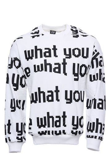White Slim Fit Printed Circle Neck Sweatshirt | Wessi
