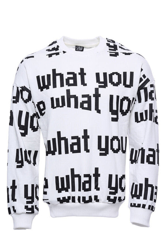 White Slim Fit Printed Circle Neck Sweatshirt | Wessi