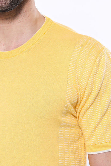 Slim Fit Mustard Yellow Patterned Crew Neck Knitted T-Shirt — Wessi