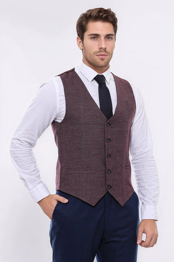 Dark Brown Slim Fit Patterned V-Neck Waistcoat – Wessi