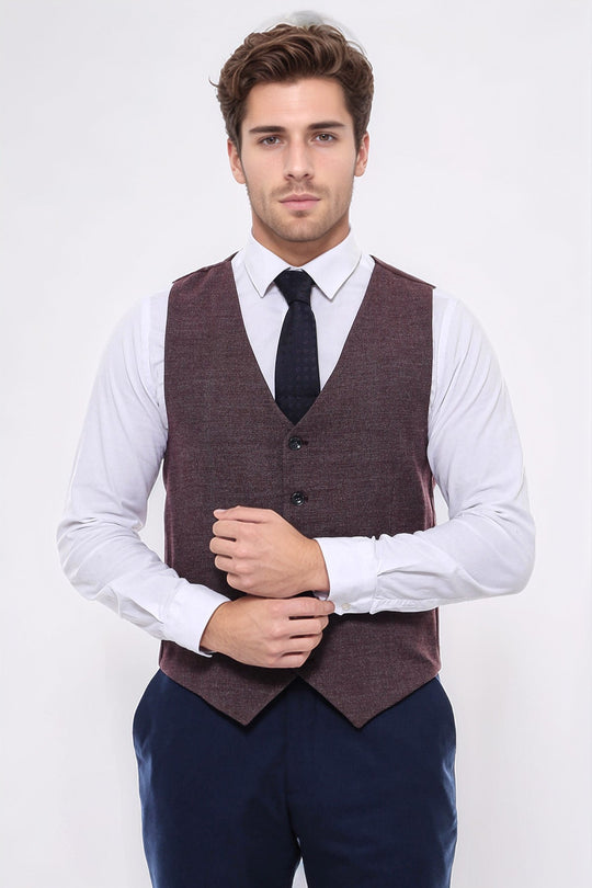 Dark Brown Slim Fit Patterned V-Neck Waistcoat – Wessi