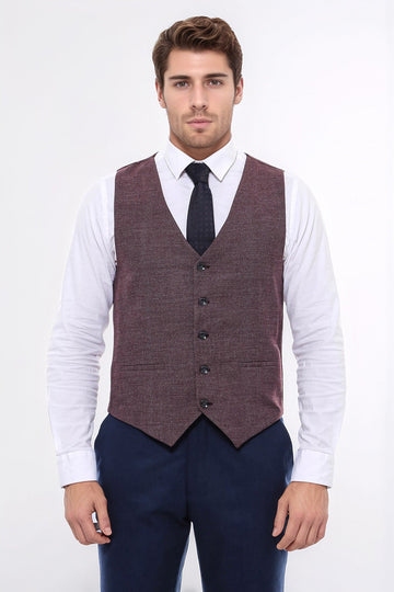 Dark Brown Slim Fit Patterned V-Neck Waistcoat – Wessi
