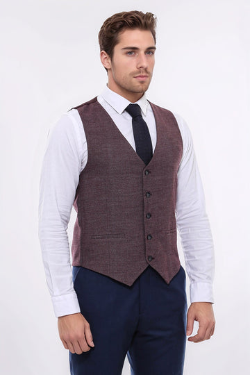 Dark Brown Slim Fit Patterned V-Neck Waistcoat – Wessi